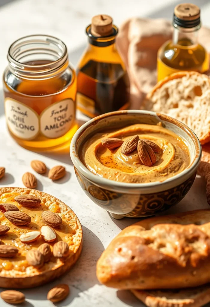 A bowl of amlou spread with almonds, honey and argan oil