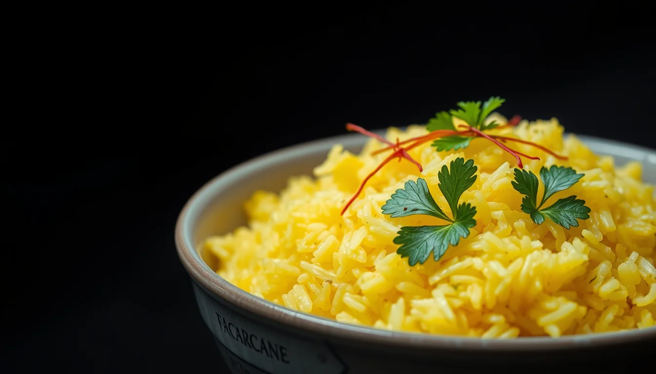 A bowl of fluffy golden saffron rice